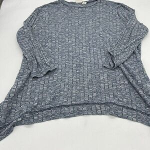 Chicos Ribbed Tunic Shark Bite Hem Blue Size 3/XL